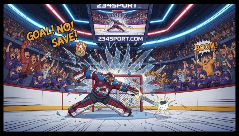 Avalanche fans shatter glass behind Kings bench after save on penalty shot, causing lengthy delay