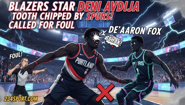 Blazers star Deni Avdija has tooth chipped by Spurs' De'Aaron Fox, then gets called for a foul