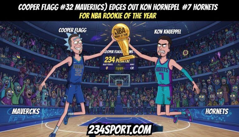 Cooper Flagg (#32 Mavericks) edges out Kon Knueppel (#7 Hornets) for NBA Rookie of the Year