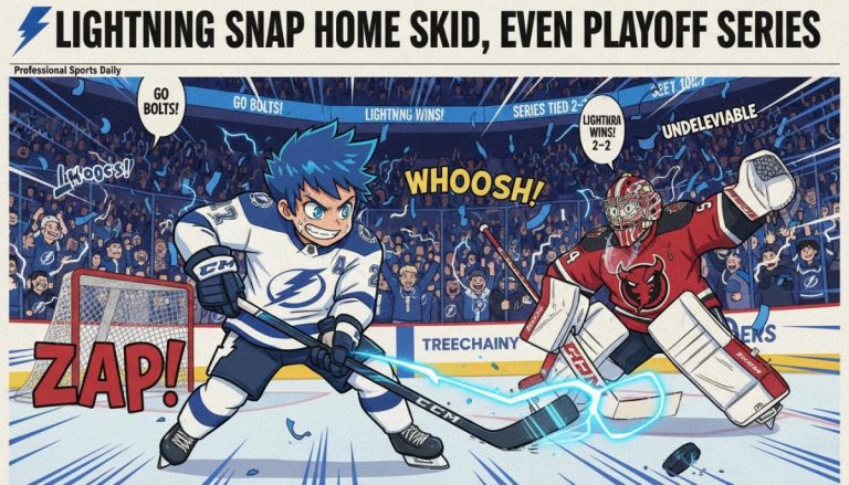 Lightning Snap Home Skid, Even Playoff Series