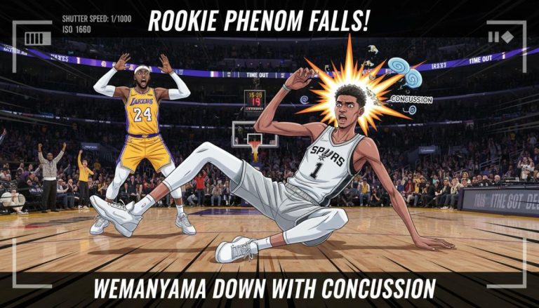 rookie phenom Victor Wembanyama due to a hard fall
