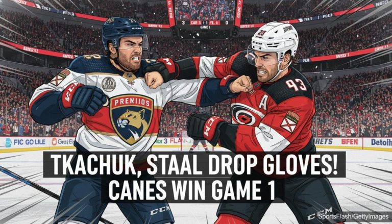 Tkachuk, Staal Drop Gloves 3s In: Canes Win Game 1
